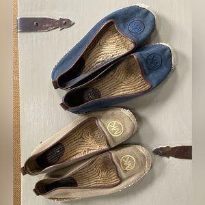 Two pairs of Michael Kors canvas flats. Tan and navy blue. Size 7.5.